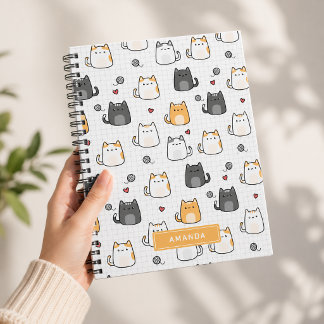Süßes Kawaii-Katzenmuster Personalisiertes Spiral Notizblock