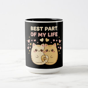 Süßes Kawaii-Katzenpaar verliebt Bester Teil Zweifarbige Tasse