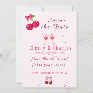 Süßes Kawaii-Kirschpaar Rosa & Rote Hochzeit Save The Date