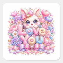Süßes Kawaii Love You Bunny Rabbit Pastellrosa Flo
