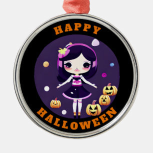 Süßes Kawaii-Mädchen in Kürbissen Halloween Ornament Aus Metall