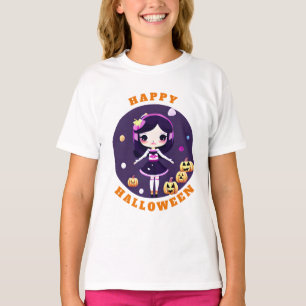 Süßes Kawaii-Mädchen in Kürbissen Halloween T-Shirt