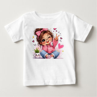 Süßes Kawaii-Mädchen mit rosa Schleife Ästhetik Baby T-shirt