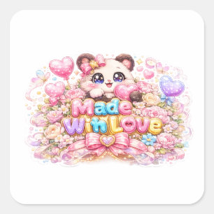 Süßes Kawaii-Mit-Liebe-Gemachtes-Katzen-Name-Paste Quadratischer Aufkleber