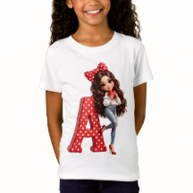 Süßes Kawaii-Monogramm Buchstabe A Mädchen T-Shirt