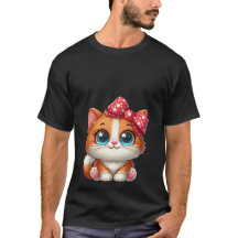 Süßes Kawaii Orange Kitten Roter Polka Punkt Bogen