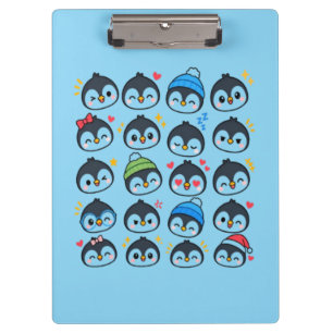 Süßes Kawaii-Pinguin-Emoji-Muster Lustiges Cartoon Klemmbrett