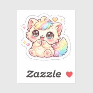 Süßes Kawaii-Regenbogen-Kätzchen-Pastell-Fluffiges Aufkleber