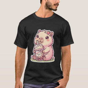 Süßes Kawaii Rosa Capybara Trinkendes Boba-Tee T-S T-Shirt