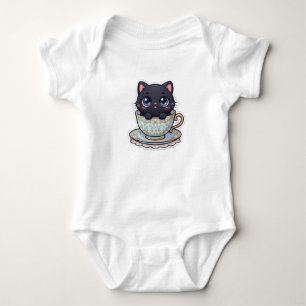Süßes Kawaii-Schwarzes-Katze-in-Altmodischer-Teeta Baby Strampler