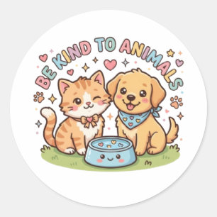 Süßes Kawaii Sei Freundlich Zu Tieren Süße Katze u Runder Aufkleber