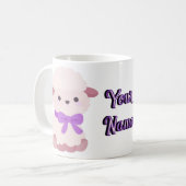 Süßes Kawaii-Sitzendes Fluffiges Lamm Lila-Schleif Kaffeetasse (Vorderseite Links)