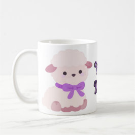 Süßes Kawaii-Sitzendes Fluffiges Lamm Lila-Schleif Kaffeetasse