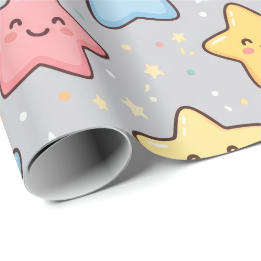 Süßes Kawaii-Stern nahtloses Muster Geschenkpapier (Rolleneckpunkt)