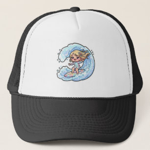 Süßes Kawaii-Surfmädchen Ozeanwelle Sommerstrand S Truckerkappe