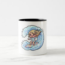 Süßes Kawaii-Surfmädchen Ozeanwelle Sommerstrand S