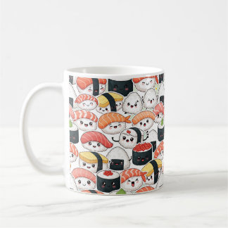 Süßes Kawaii-Sushi-Muster-Kaffeetasse | Lustiger F Kaffeetasse