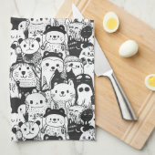 Süßes Kawaii-Tier-Doodle-Muster (1) Geschirrtuch (Viertel Falte)