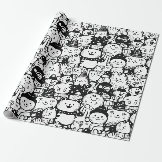 Süßes Kawaii-Tier-Doodle-Muster (2) Geschenkpapier (Ungerollt)