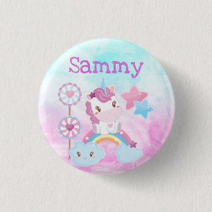 Süßes Kawaii Träumerisches Einhorn Regenbogen Wolk Button