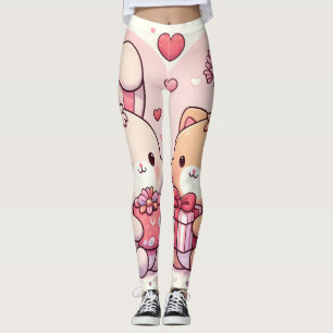 Süßes Kawaii Valentinstag-Hase-Bär-Liebesgeschenk Leggings