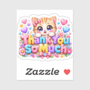 Süßes Kawaii Vielen Dank Katze Pastellrosa Aufkleber