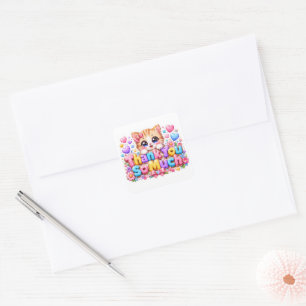 Süßes Kawaii Vielen Dank Katze Pastellrosa Quadratischer Aufkleber