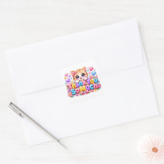 Süßes Kawaii Vielen Dank Katze Pastellrosa Quadratischer Aufkleber