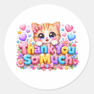 Süßes Kawaii Vielen Dank Katze Pastellrosa Runder Aufkleber