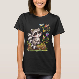 Süßes Kawaii-Waschbär-Vogelbeobachtungs-Design T-Shirt