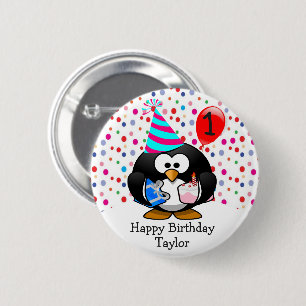 Süßes Kind 1. Geburtstag Pinguin Button