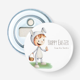 Süßes Kind im Osterhasenkostüm Frohe Ostern Flaschenöffner