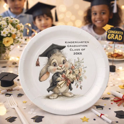 Süßes Kindergarten-Abschluss-Hasen-Design Pappteller