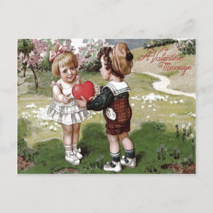 Süßes Kinderpaar Herz Gänseblümchen Postkarte