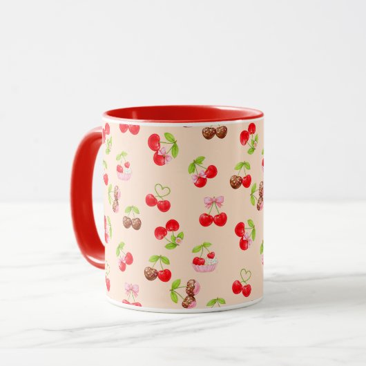 Süßes Kirsch-Dessert-Muster, süße ästhetische Gest Tasse (Vorderseite Links)