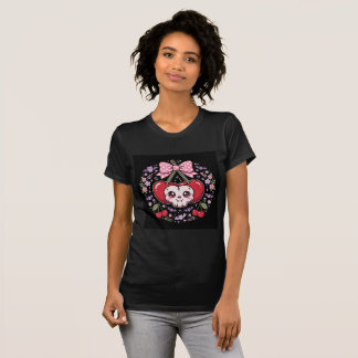 Süßes Kirsch-Schädel-Halloween-T-Shirt für Frauen T-Shirt