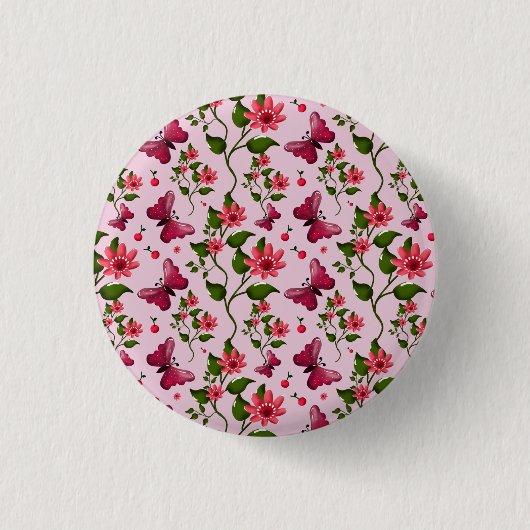 Süßes Kirsch-Schmetterlingsmuster, Glänzende Kawai Button (Vorderseite)