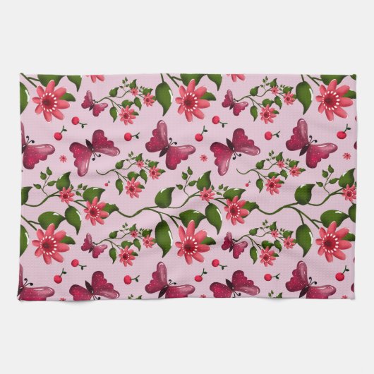 Süßes Kirsch-Schmetterlingsmuster, glänzende Kawai Geschirrtuch (Horizontal)