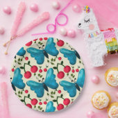 Süßes Kirsch-Schmetterlingsmuster, glänzende Kawai Pappteller (Party)