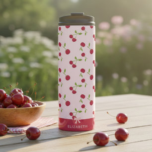 Süßes Kirschdruck-Muster Coquette Rosa Custom Thermosbecher
