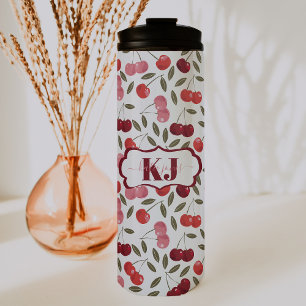 Süßes Kirschenmuster Monogramm Thermosbecher