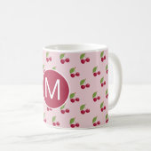 Süßes Kirschenmuster personalisiertes Monogramm Kaffeetasse (VorderseiteRechts)