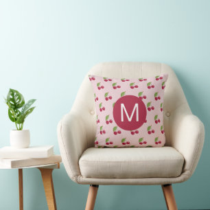 Süßes Kirschenmuster personalisiertes Monogramm Kissen