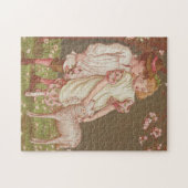 Süßes kitschiges Vintage-Valentin, Kinder mit Lamm Puzzle (Horizontal)