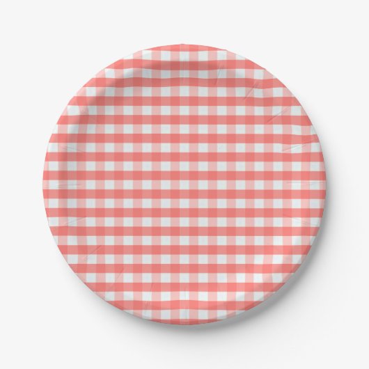 Süßes klassisches rotes Gingham-Muster Pappteller (Vorderseite)
