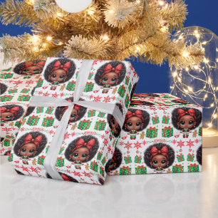 Süßes kleines Afro-Weihnachts-Elfen-Mädchen Geschenkpapier
