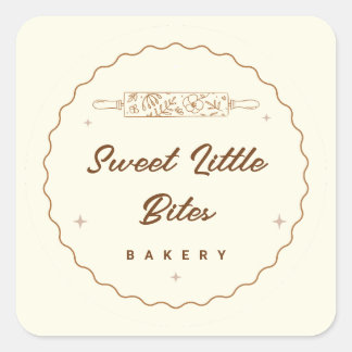 Süßes Kleines Bissen Bäckerei-Logo-Aufkleber Quadratischer Aufkleber