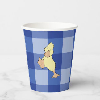 Süßes kleines Entlein Blau kariert Baby Shower Pappbecher