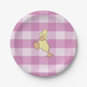Süßes kleines Entlein Rosa Gingham-Baby-Party Pappteller