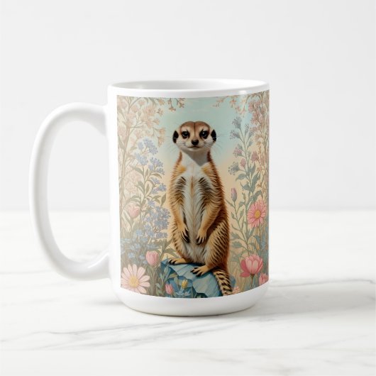 Süßes kleines Erdmännchen Pastell-Blumenmuster Kaffeetasse (Links)